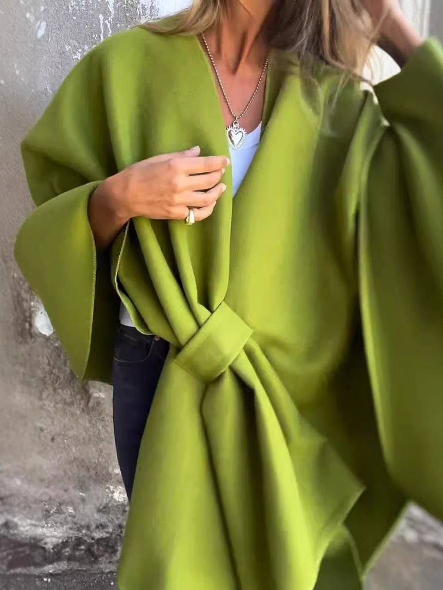 Cocolii court poncho manteau femme unicolore nœud femme élégant décontracté ample oversized veste