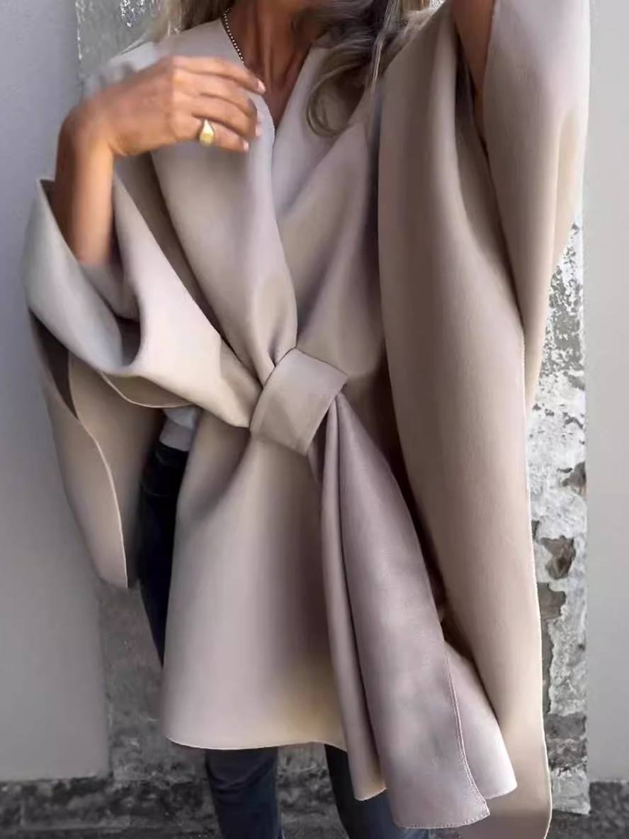 Cocolii court poncho manteau femme unicolore nœud femme élégant décontracté ample oversized veste