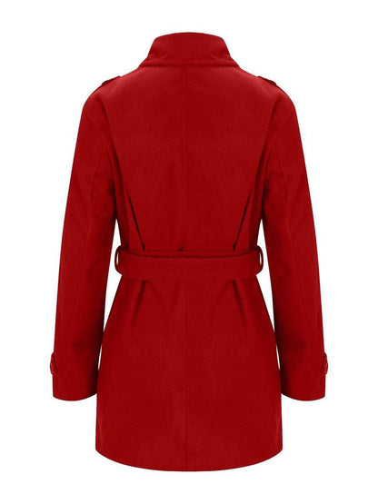 Cocolii mi-longue manteau en laine double boutonnage ceinture col revers femme élégant décontracté veste