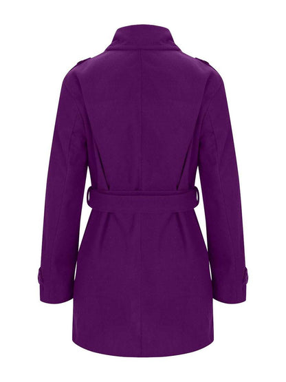 Cocolii mi-longue manteau en laine double boutonnage ceinture col revers femme élégant décontracté veste