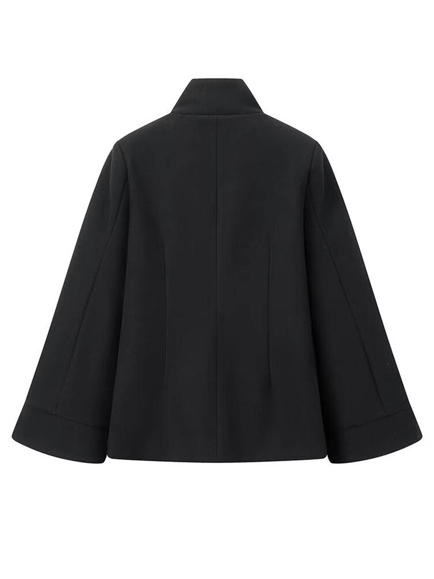 Cocolii mi-longue poncho manteau femme double boutonnage col montant manches chauve souris élégant vintage veste caban