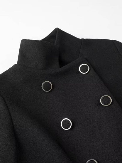 Cocolii mi-longue poncho manteau femme double boutonnage col montant manches chauve souris élégant vintage veste caban