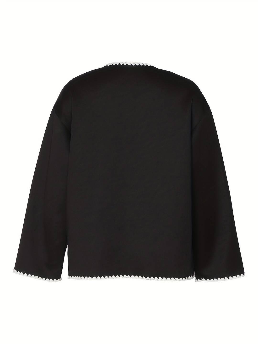 Cocolii veste femme noire boutonnage col rond à bordure festonnée contrastante décontracté court cardigan