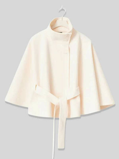 Cocolii court poncho manteau en laine col montant avec ceinture manches cape femme élégant décontracté ample veste