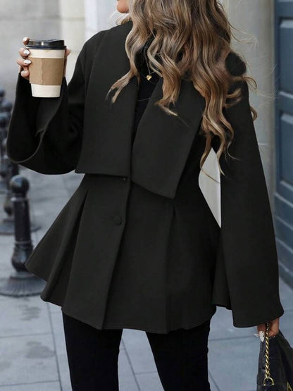 Cocolii mi-longue manteau en laine trapèze col revers manches trompette femme élégant décontracté doux automne