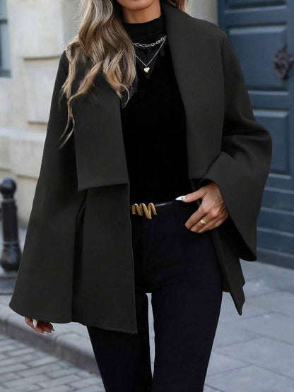 Cocolii mi-longue manteau en laine trapèze col revers manches trompette femme élégant décontracté doux automne