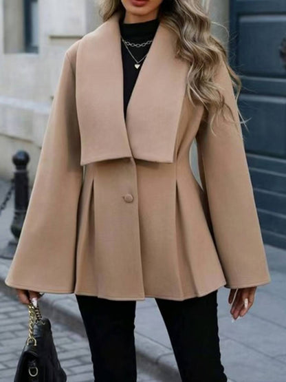 Cocolii mi-longue manteau en laine trapèze col revers manches trompette femme élégant décontracté doux automne