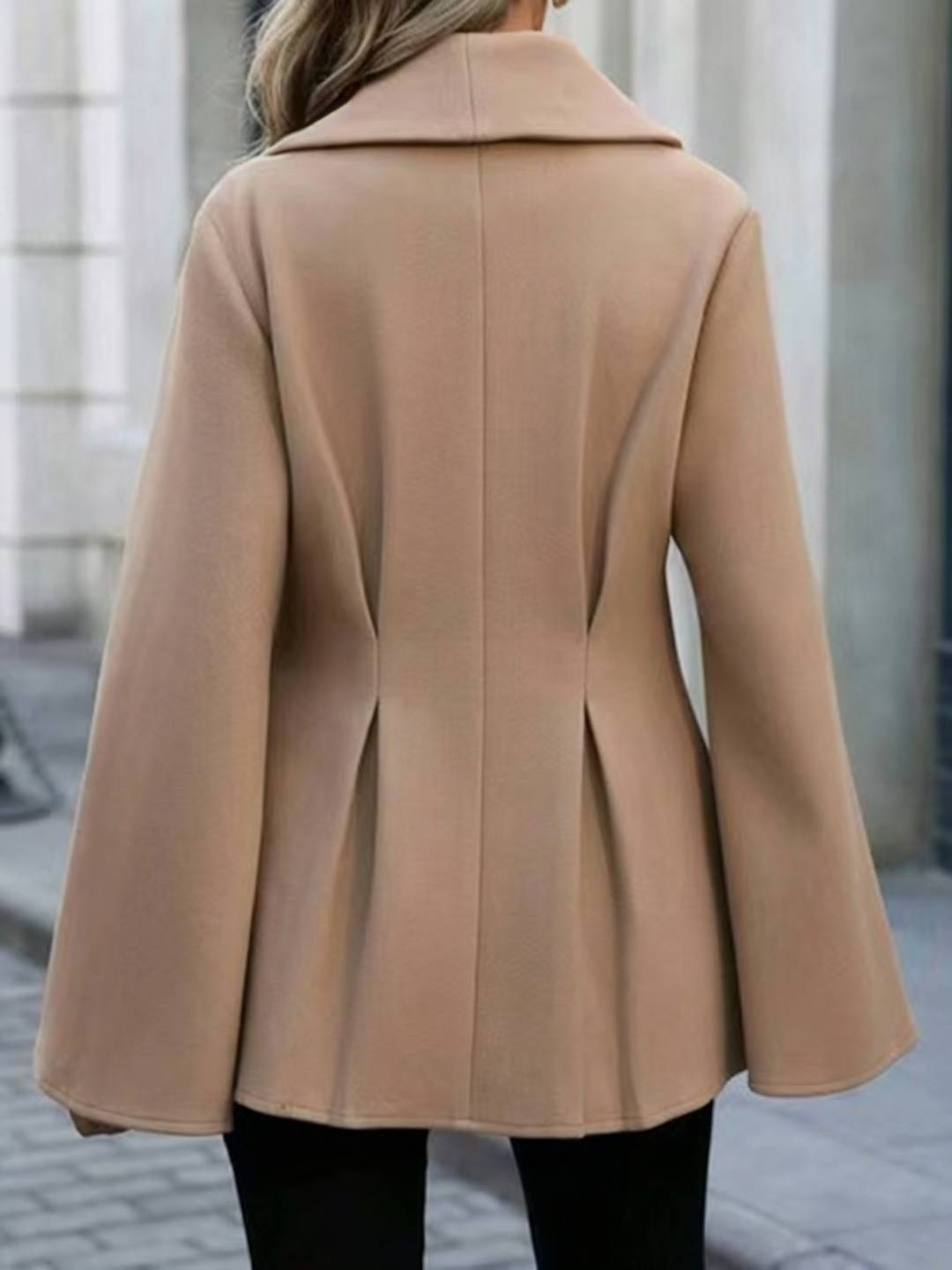 Cocolii mi-longue manteau en laine trapèze col revers manches trompette femme élégant décontracté doux automne