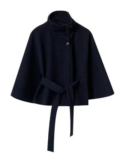 Cocolii court poncho manteau femme boutonnage ceinture col montant manches cape décontracté ample manteau cape