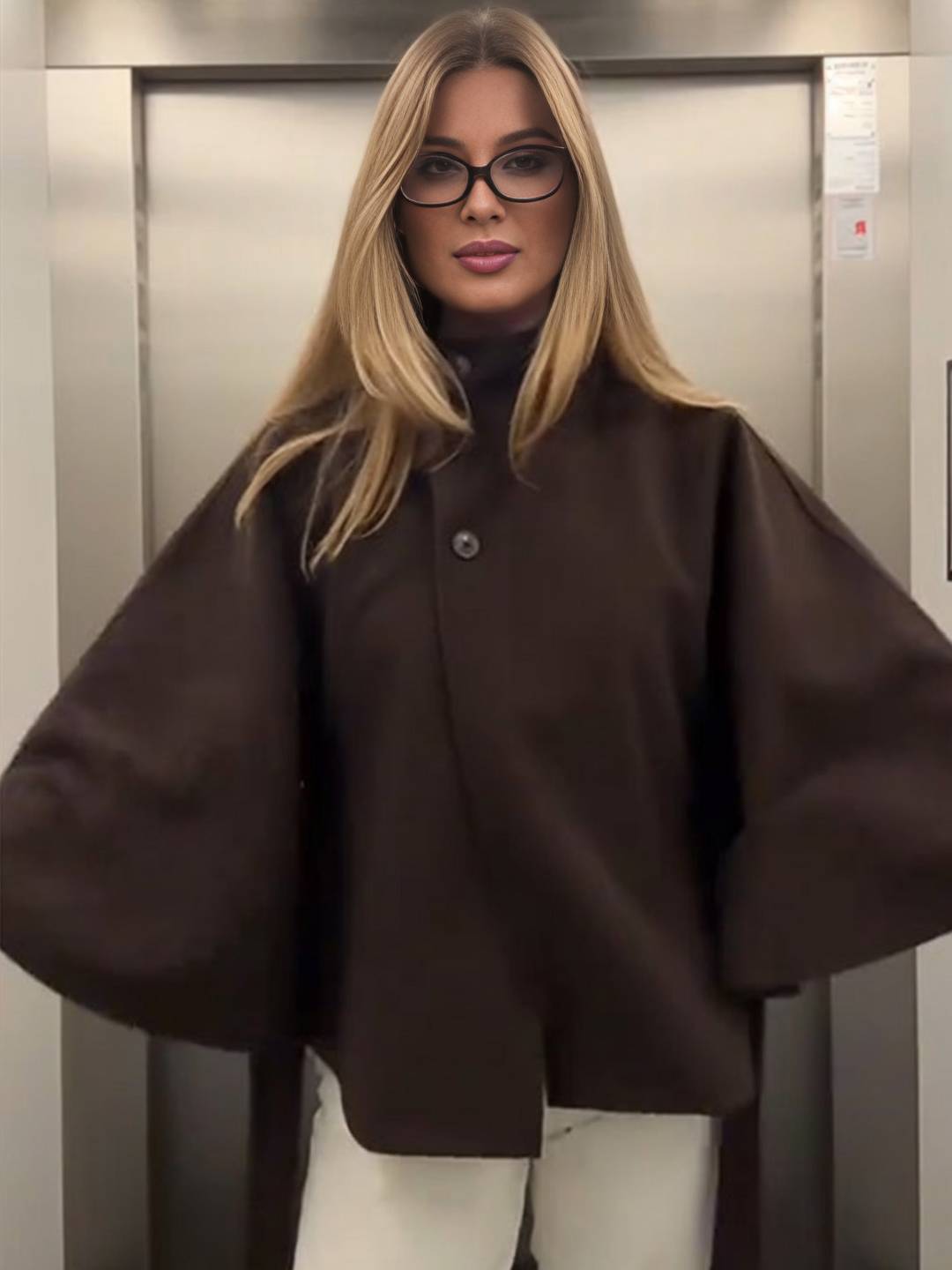 Cocolii court poncho manteau femme boutonnage ceinture col montant manches cape décontracté ample manteau cape