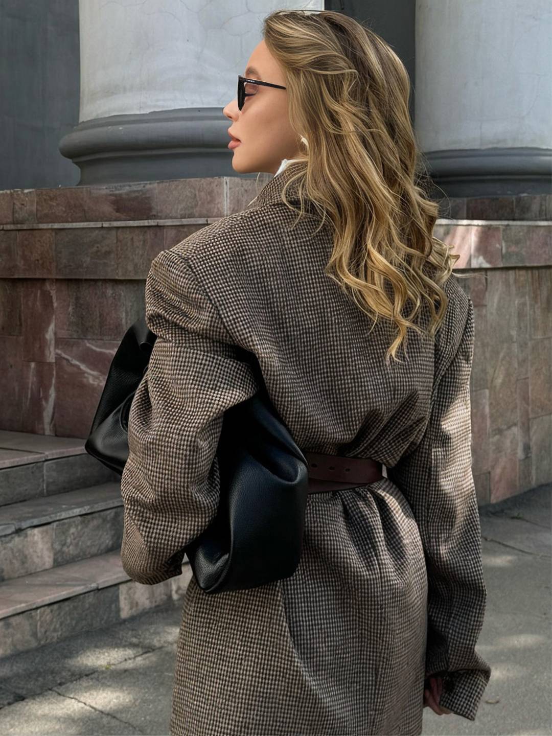 Cocolii mi-longue manteau en laine pied de poule double boutonnage poches col revers femme vintage blouson hiver