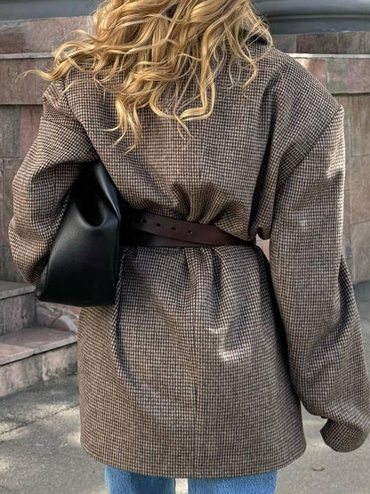 Cocolii mi-longue manteau en laine pied de poule double boutonnage poches col revers femme vintage blouson hiver