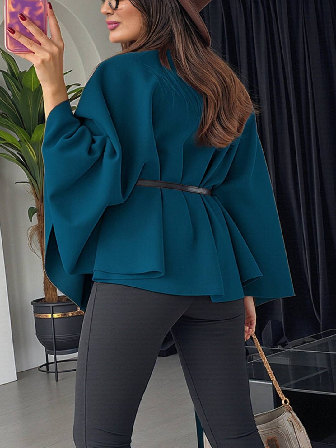 Cocolii courte poncho manteau femme cape ceinture col montant manches cape manches longues élégant ample vintage veste