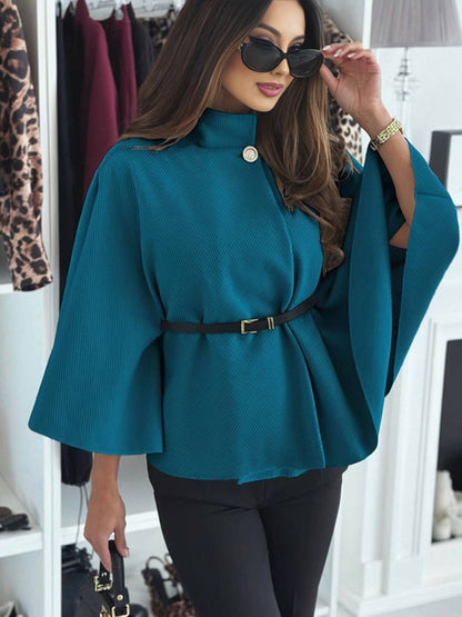 Cocolii courte poncho manteau femme cape ceinture col montant manches cape manches longues élégant ample vintage veste
