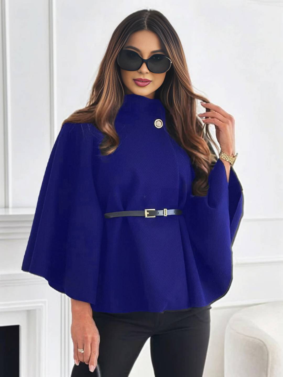 Cocolii courte poncho manteau femme cape ceinture col montant manches cape manches longues élégant ample vintage veste