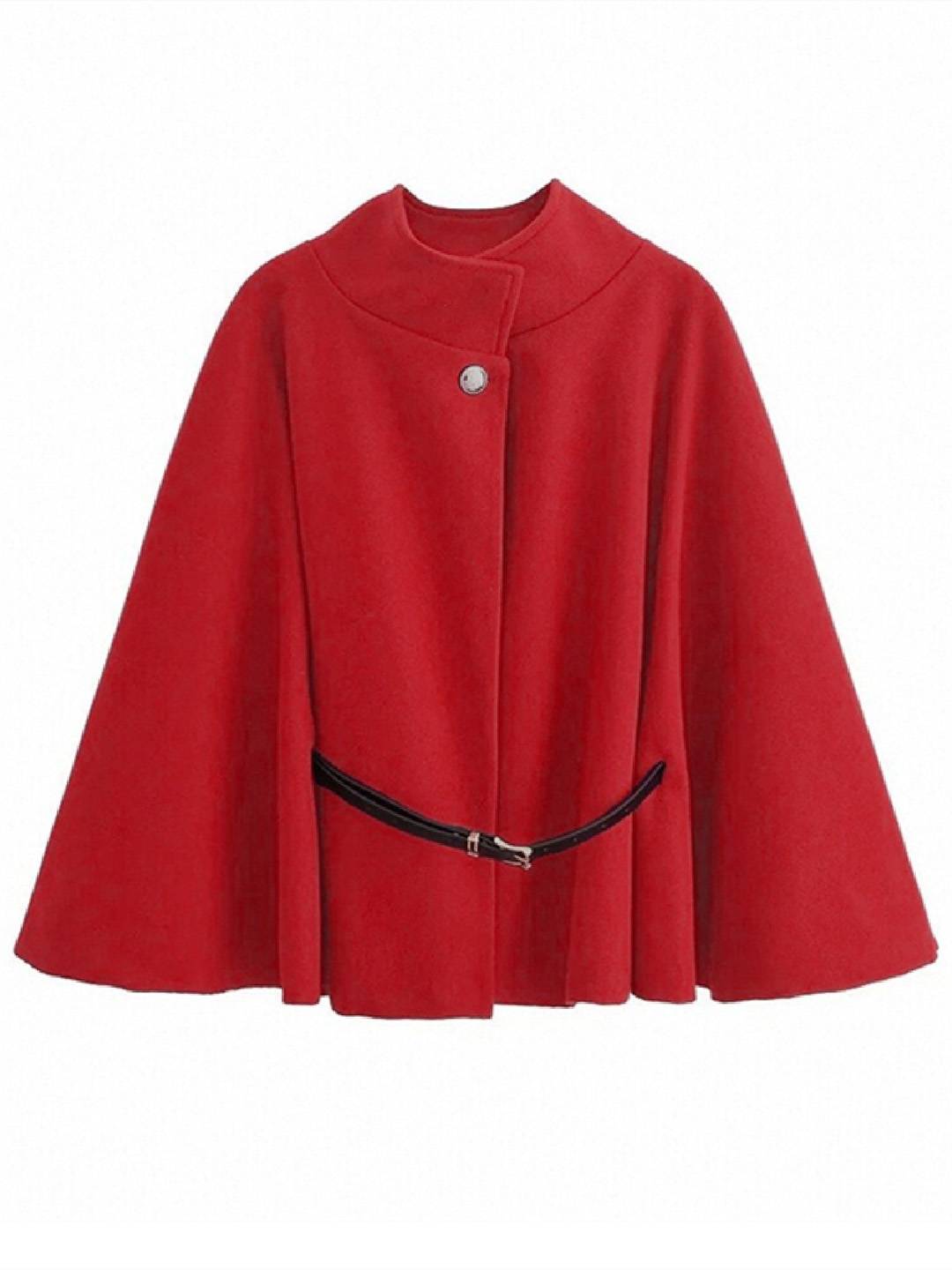 Cocolii court poncho manteau femme veste cape ceinture col montant manches longues oversized décontracté vintage blouson