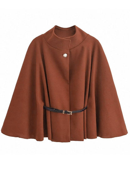 Cocolii court poncho manteau femme veste cape ceinture col montant manches longues oversized décontracté vintage blouson