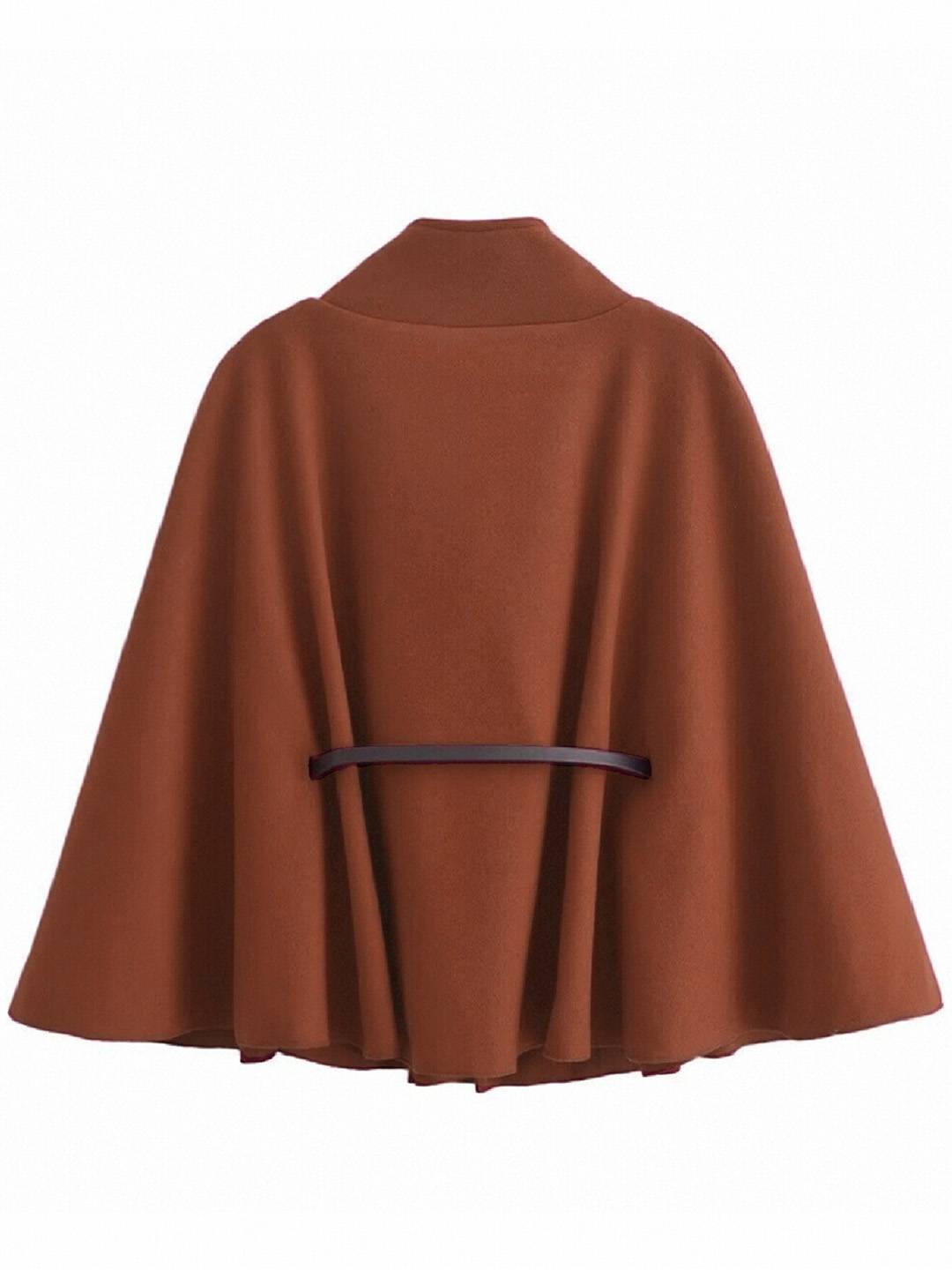 Cocolii court poncho manteau femme veste cape ceinture col montant manches longues oversized décontracté vintage blouson