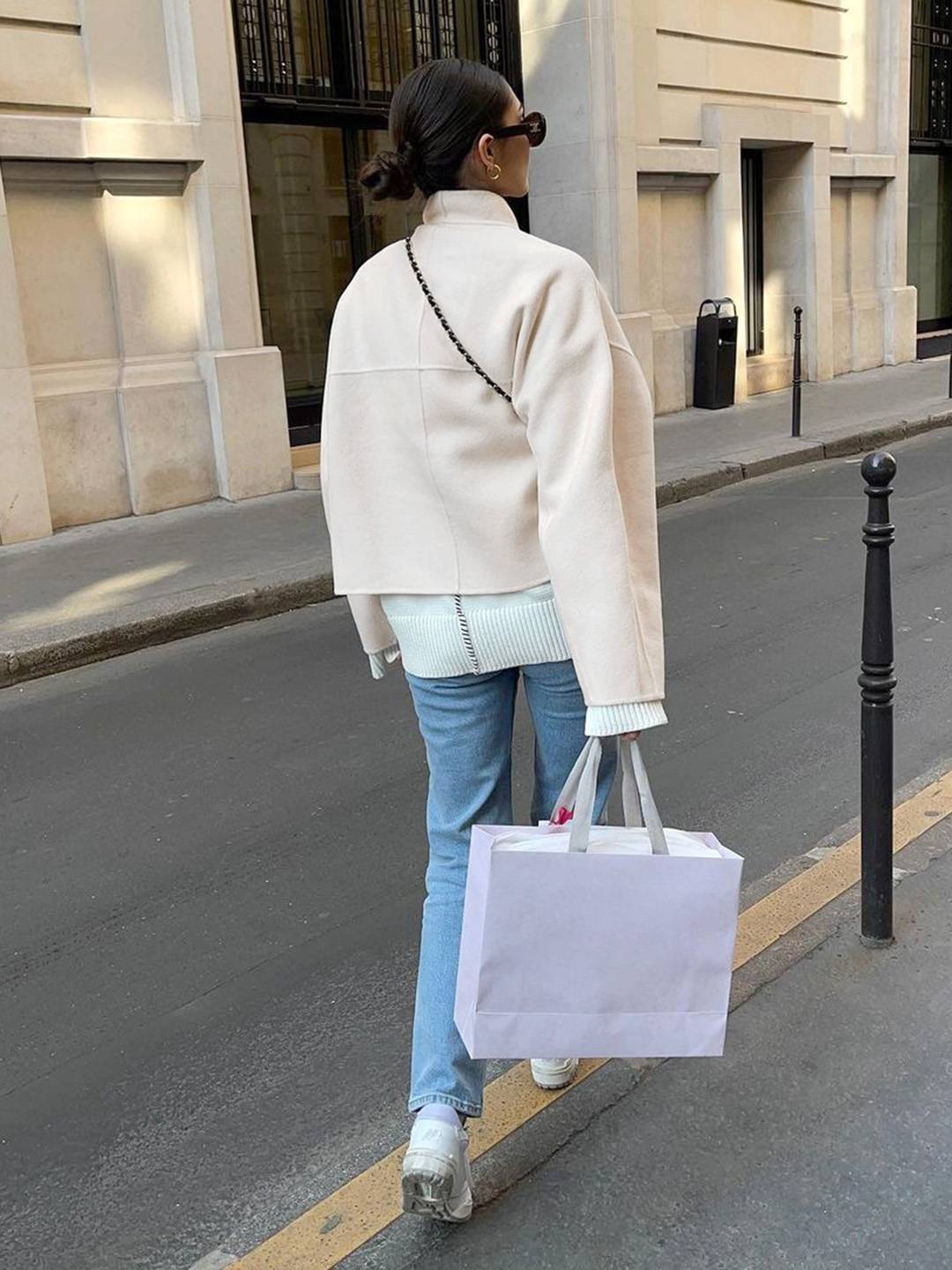 Cocolii court manteau en laine unicolore v-cou manches longues femme décontracté ample oversized veste automne hiver