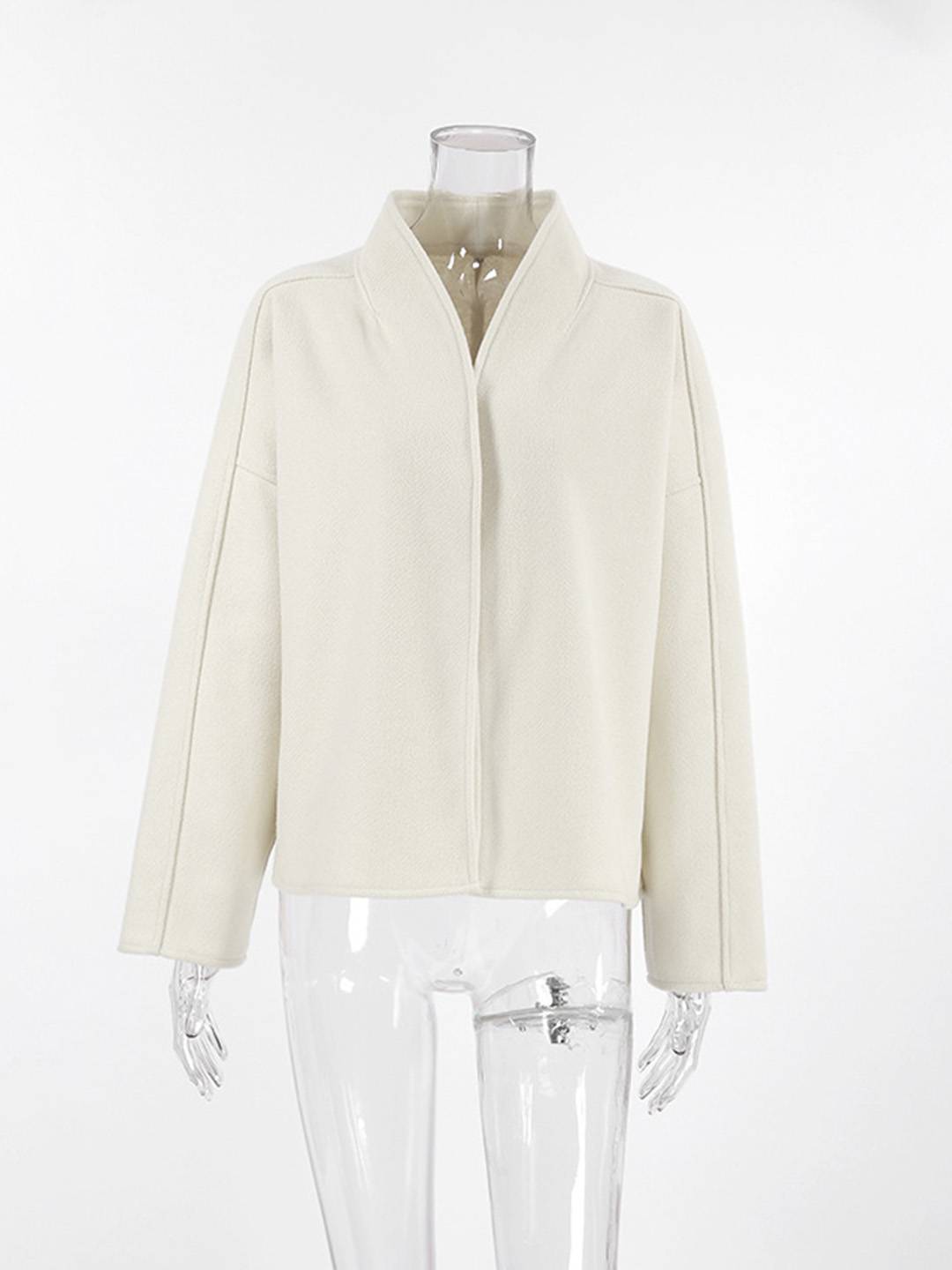 Cocolii court manteau en laine unicolore v-cou manches longues femme décontracté ample oversized veste automne hiver