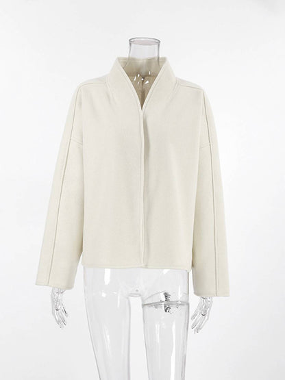 Cocolii court manteau en laine unicolore v-cou manches longues femme décontracté ample oversized veste automne hiver