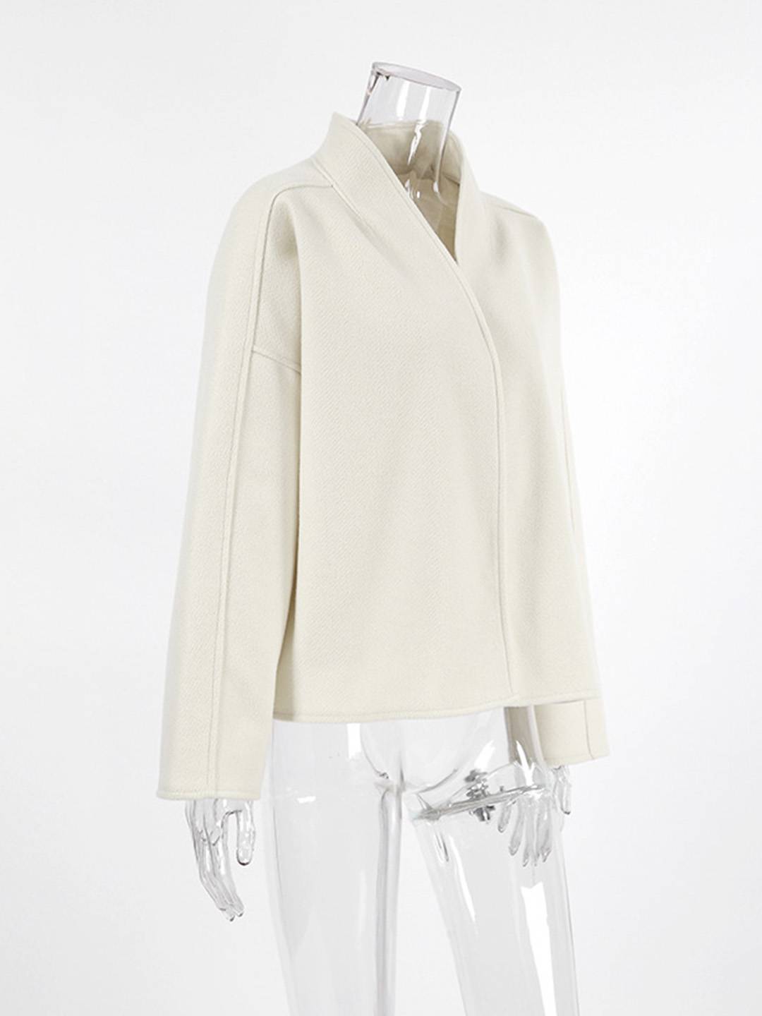 Cocolii court manteau en laine unicolore v-cou manches longues femme décontracté ample oversized veste automne hiver