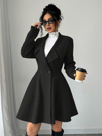 Cocolii mi-longue manteau patineuse boutons col revers manches longues femme doux élégant vintage veste de soirée