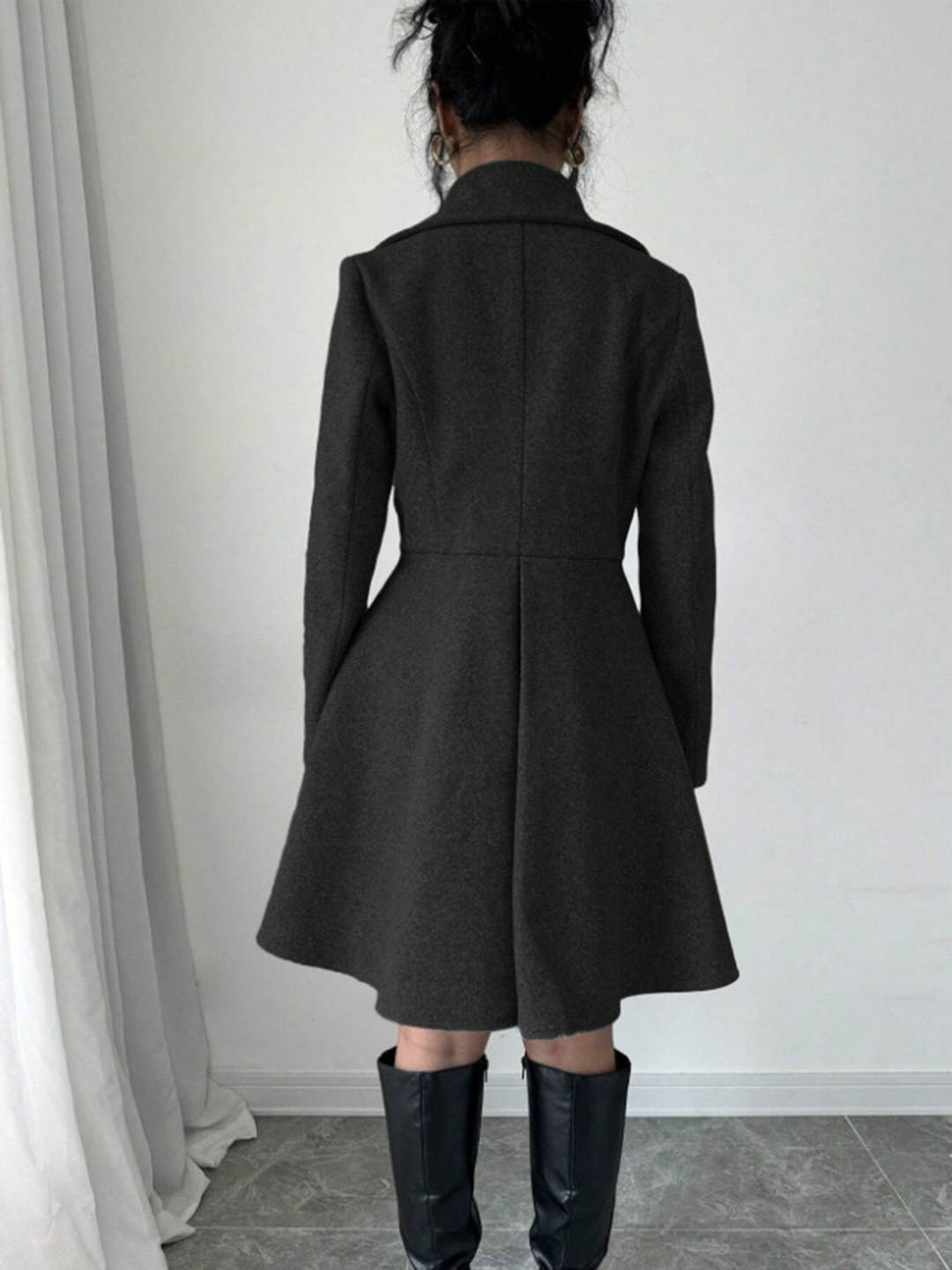 Cocolii mi-longue manteau patineuse boutons col revers manches longues femme doux élégant vintage veste de soirée