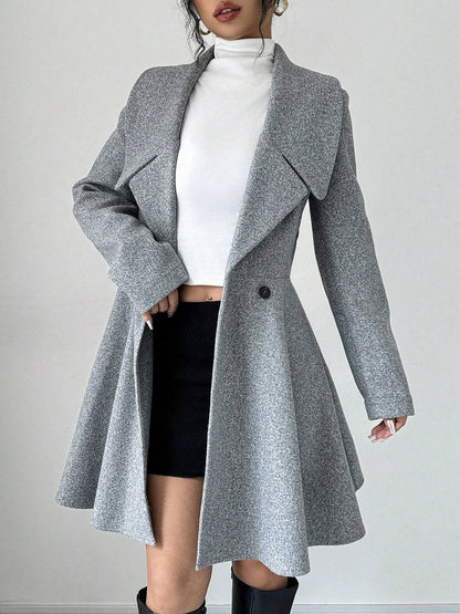 Cocolii mi-longue manteau patineuse boutons col revers manches longues femme doux élégant vintage veste de soirée