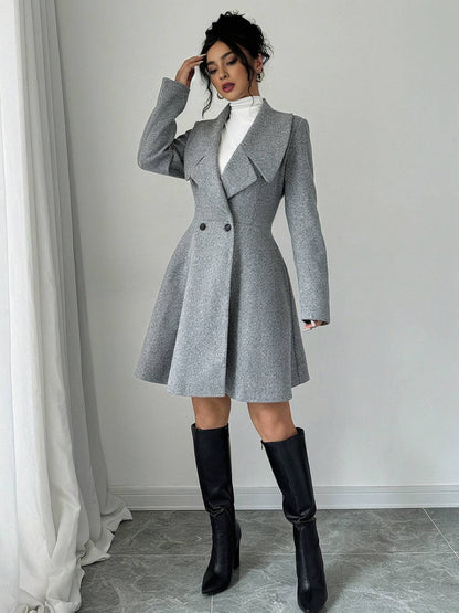 Cocolii mi-longue manteau patineuse boutons col revers manches longues femme doux élégant vintage veste de soirée