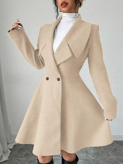 Cocolii mi-longue manteau patineuse boutons col revers manches longues femme doux élégant vintage veste de soirée