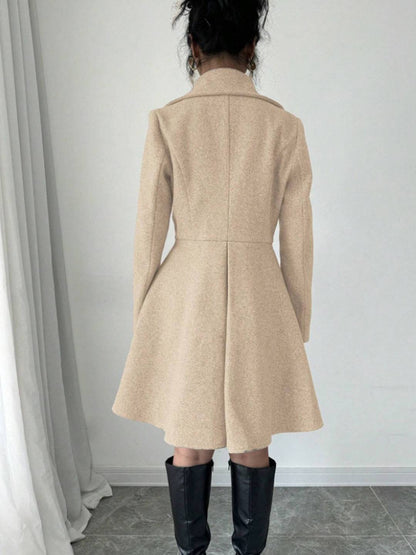 Cocolii mi-longue manteau patineuse boutons col revers manches longues femme doux élégant vintage veste de soirée