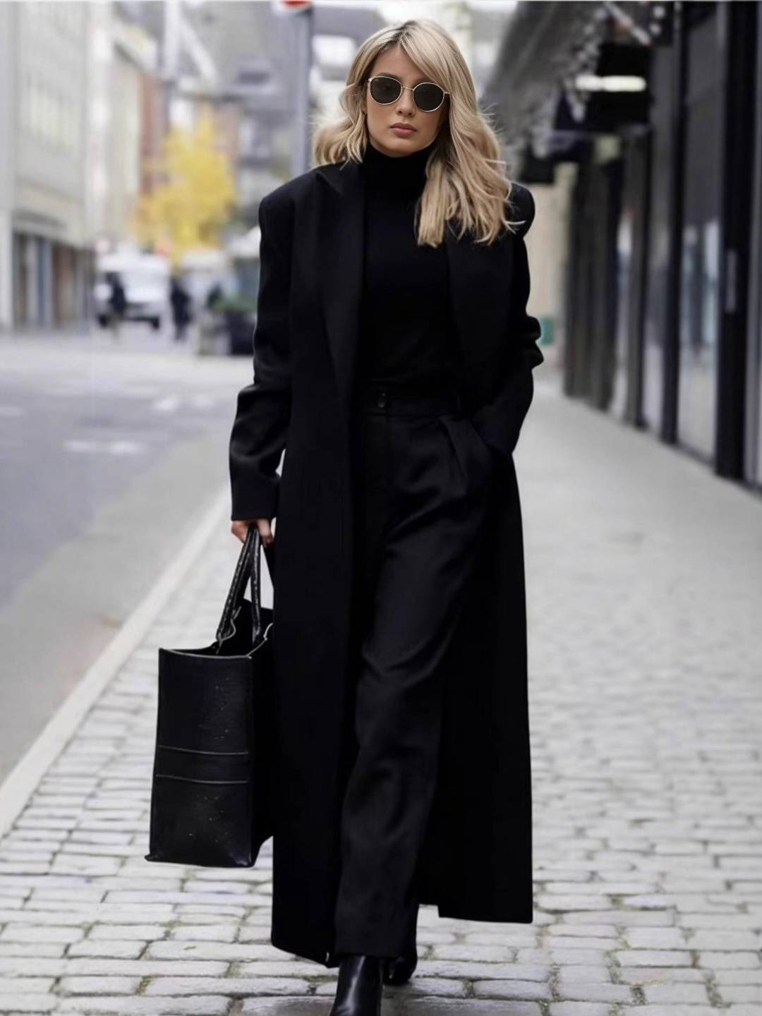 Cocolii manteau long cheville femme double boutonnage col revers manches longues élégant vintage droite veste