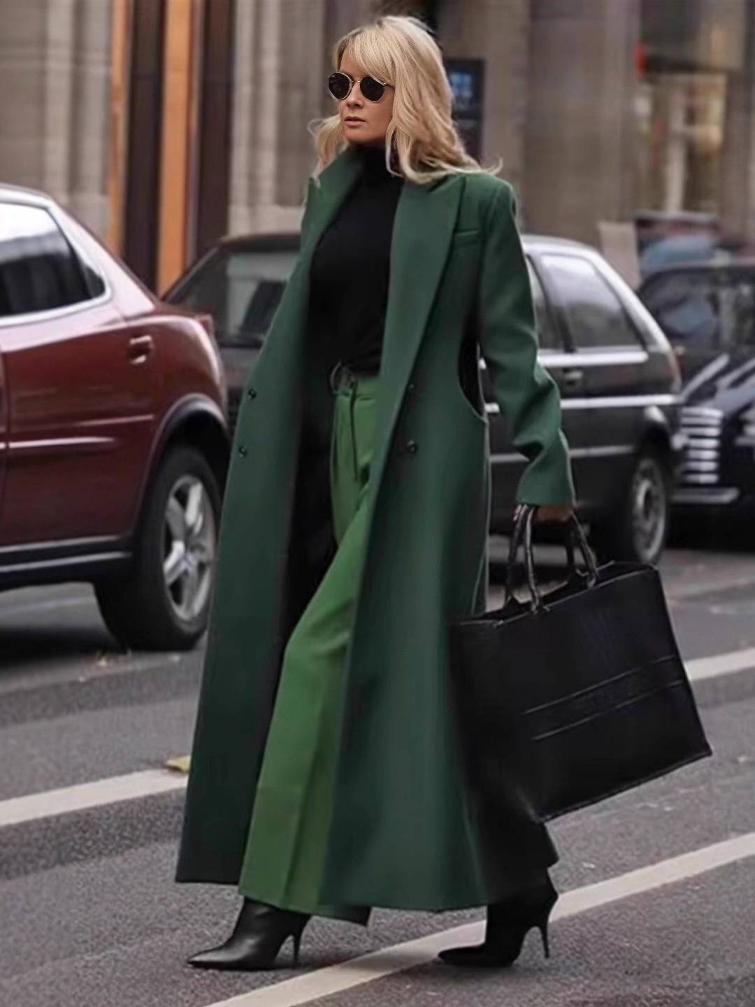 Cocolii manteau long cheville femme double boutonnage col revers manches longues élégant vintage droite veste