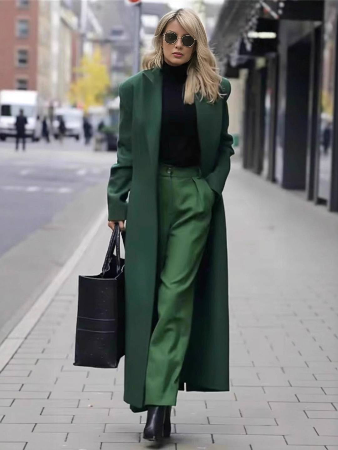 Cocolii manteau long cheville femme double boutonnage col revers manches longues élégant vintage droite veste