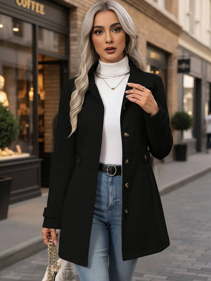 Cocolii mi-longue manteau élégant femme hiver chaud coupe-vent avec ceinture ajustable col rabattu boutonné idéal quotidien