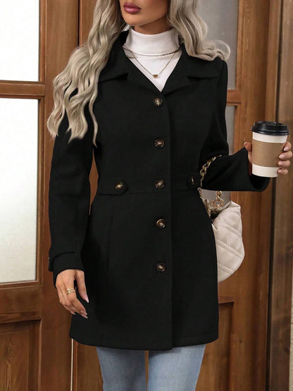 Cocolii mi-longue manteau élégant femme hiver chaud coupe-vent avec ceinture ajustable col rabattu boutonné idéal quotidien