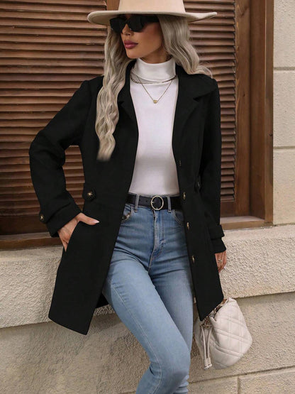 Cocolii mi-longue manteau élégant femme hiver chaud coupe-vent avec ceinture ajustable col rabattu boutonné idéal quotidien