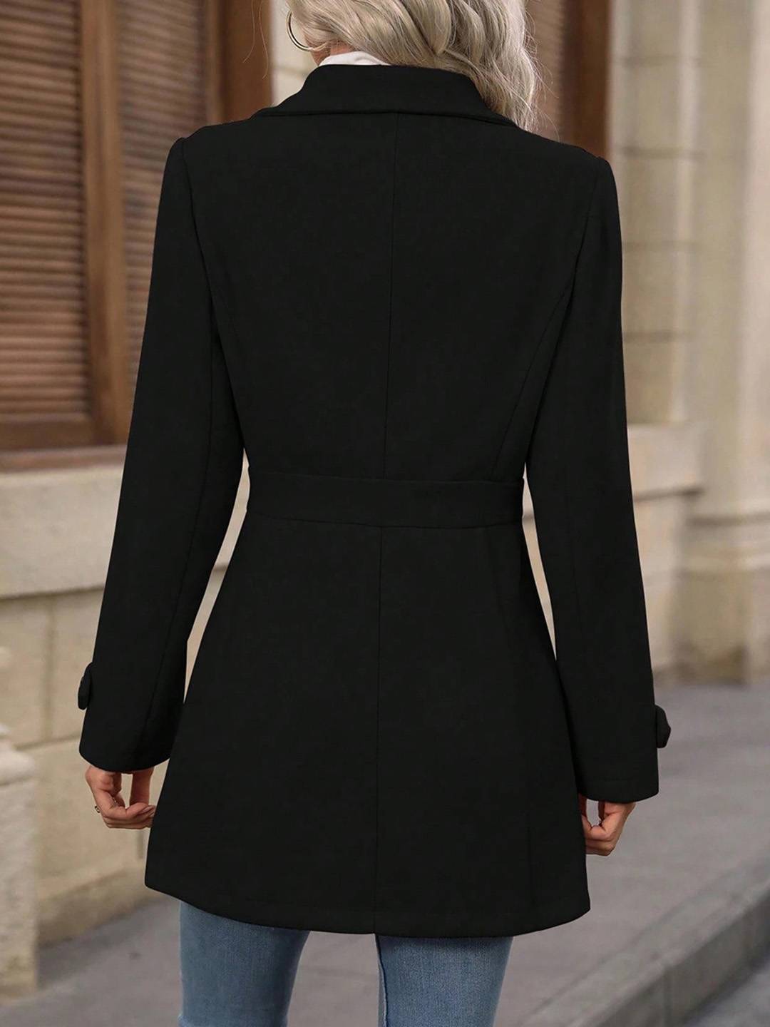 Cocolii mi-longue manteau élégant femme hiver chaud coupe-vent avec ceinture ajustable col rabattu boutonné idéal quotidien