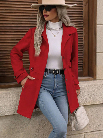 Cocolii mi-longue manteau élégant femme hiver chaud coupe-vent avec ceinture ajustable col rabattu boutonné idéal quotidien