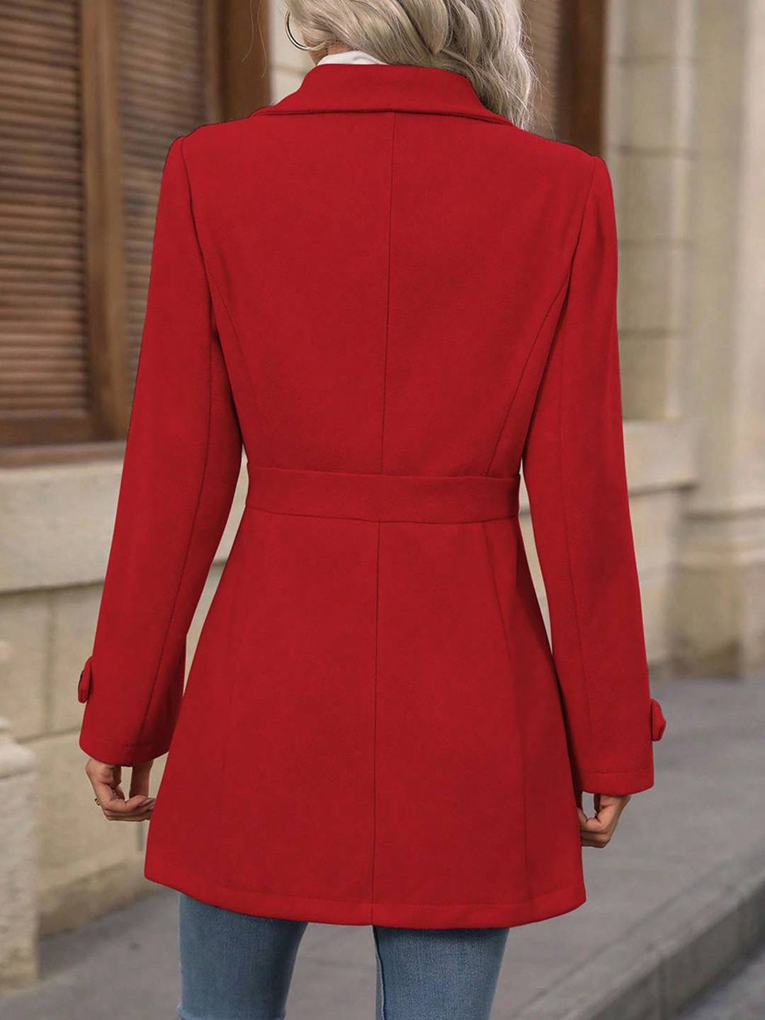 Cocolii mi-longue manteau élégant femme hiver chaud coupe-vent avec ceinture ajustable col rabattu boutonné idéal quotidien