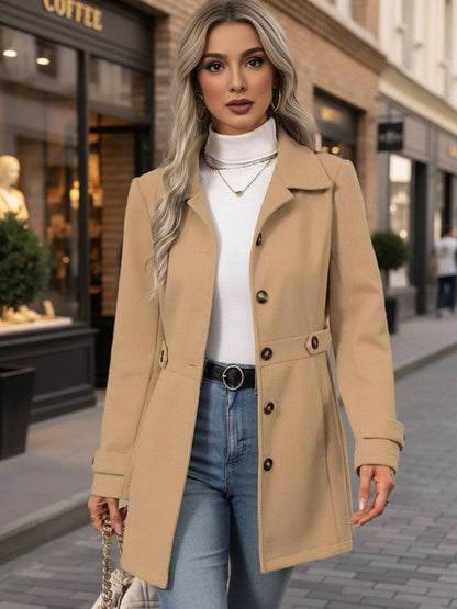 Cocolii mi-longue manteau élégant femme hiver chaud coupe-vent avec ceinture ajustable col rabattu boutonné idéal quotidien