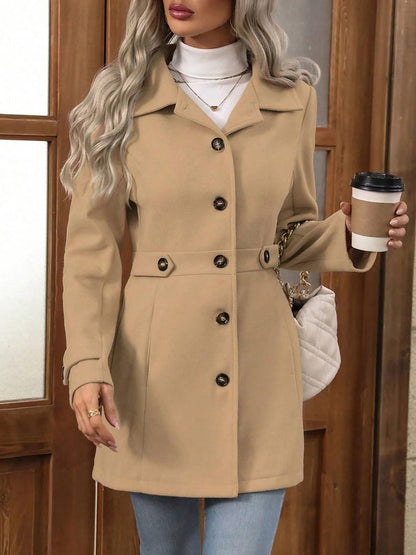 Cocolii mi-longue manteau élégant femme hiver chaud coupe-vent avec ceinture ajustable col rabattu boutonné idéal quotidien