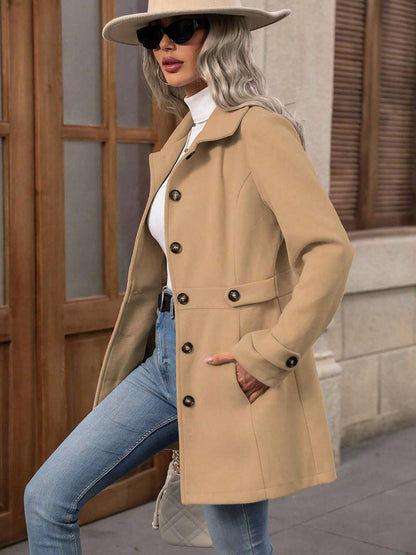 Cocolii mi-longue manteau élégant femme hiver chaud coupe-vent avec ceinture ajustable col rabattu boutonné idéal quotidien