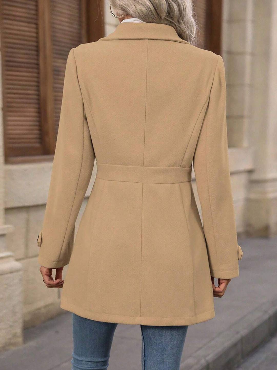 Cocolii mi-longue manteau élégant femme hiver chaud coupe-vent avec ceinture ajustable col rabattu boutonné idéal quotidien