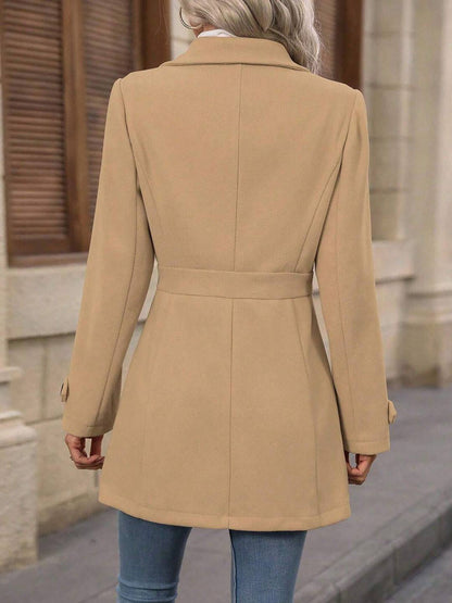 Cocolii mi-longue manteau élégant femme hiver chaud coupe-vent avec ceinture ajustable col rabattu boutonné idéal quotidien