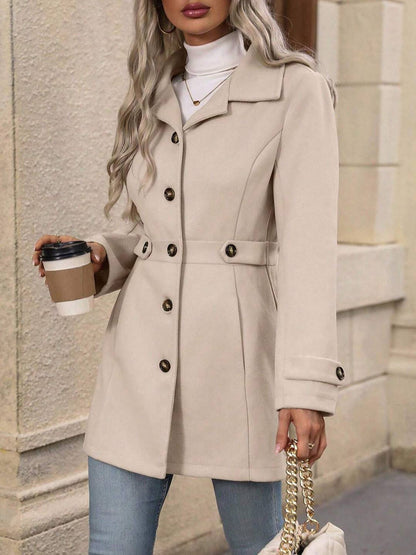 Cocolii mi-longue manteau élégant femme hiver chaud coupe-vent avec ceinture ajustable col rabattu boutonné idéal quotidien