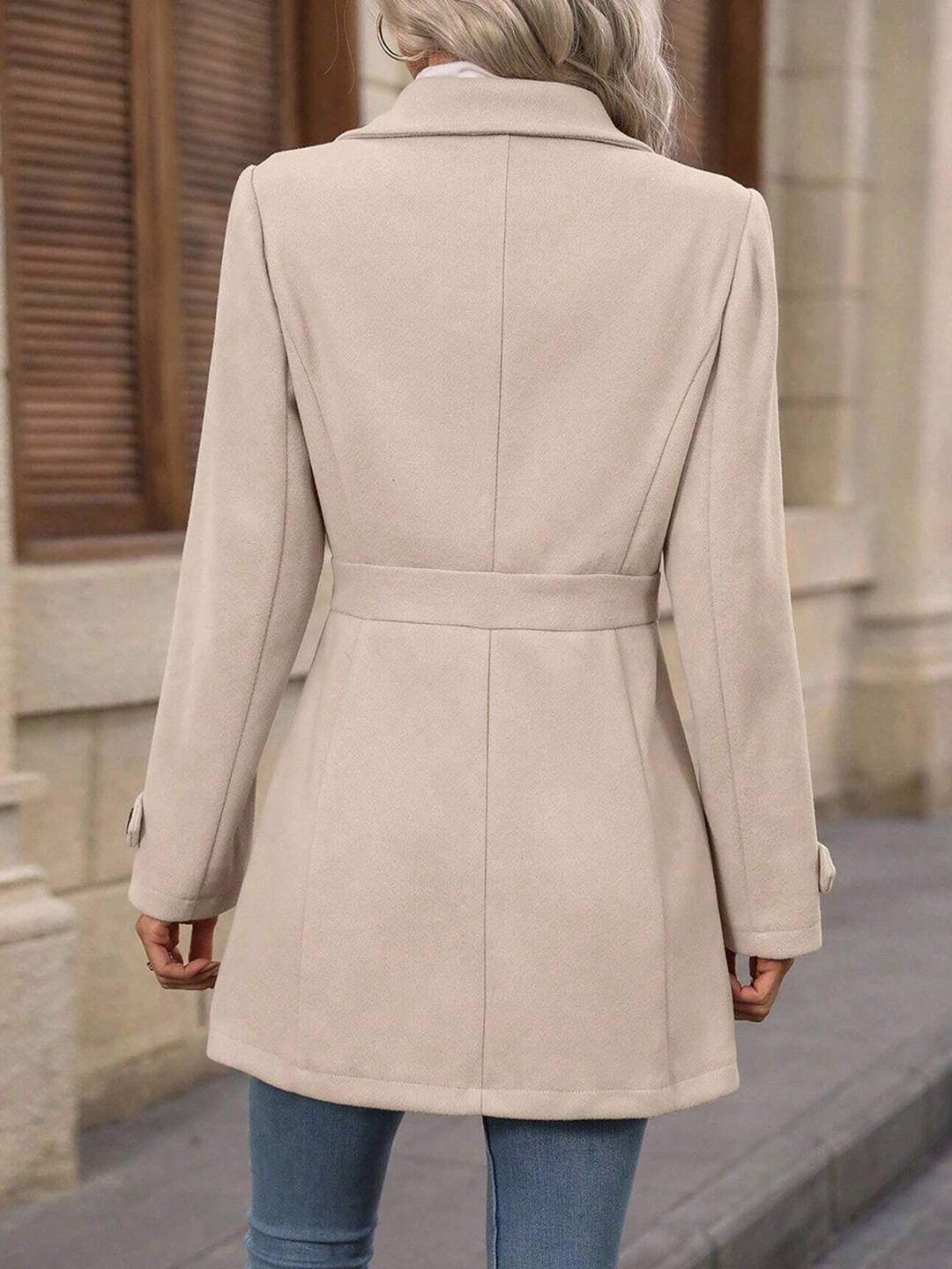 Cocolii mi-longue manteau élégant femme hiver chaud coupe-vent avec ceinture ajustable col rabattu boutonné idéal quotidien