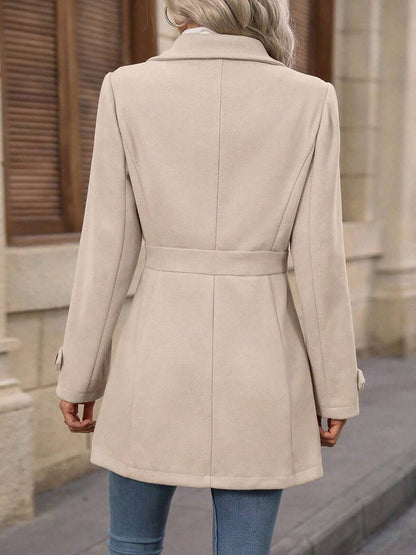 Cocolii mi-longue manteau élégant femme hiver chaud coupe-vent avec ceinture ajustable col rabattu boutonné idéal quotidien