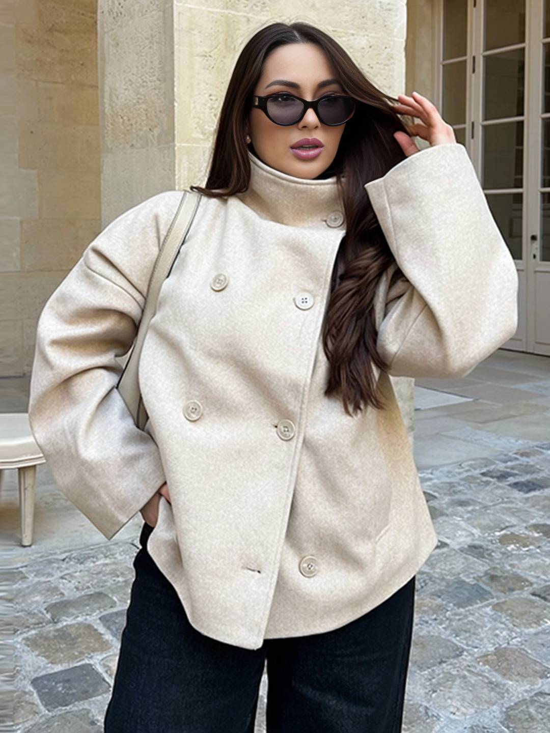 Cocolii manteau femme veste caban double boutonnage col montant manches longues vintage décontracté hiver blouson